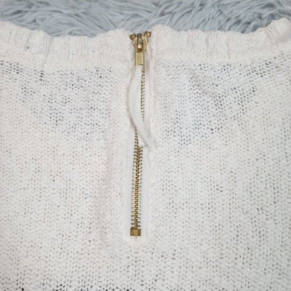 H & M Womens Sweater White Small Stripes Zip Back Cotton Round Neck - Picture 4 of 12